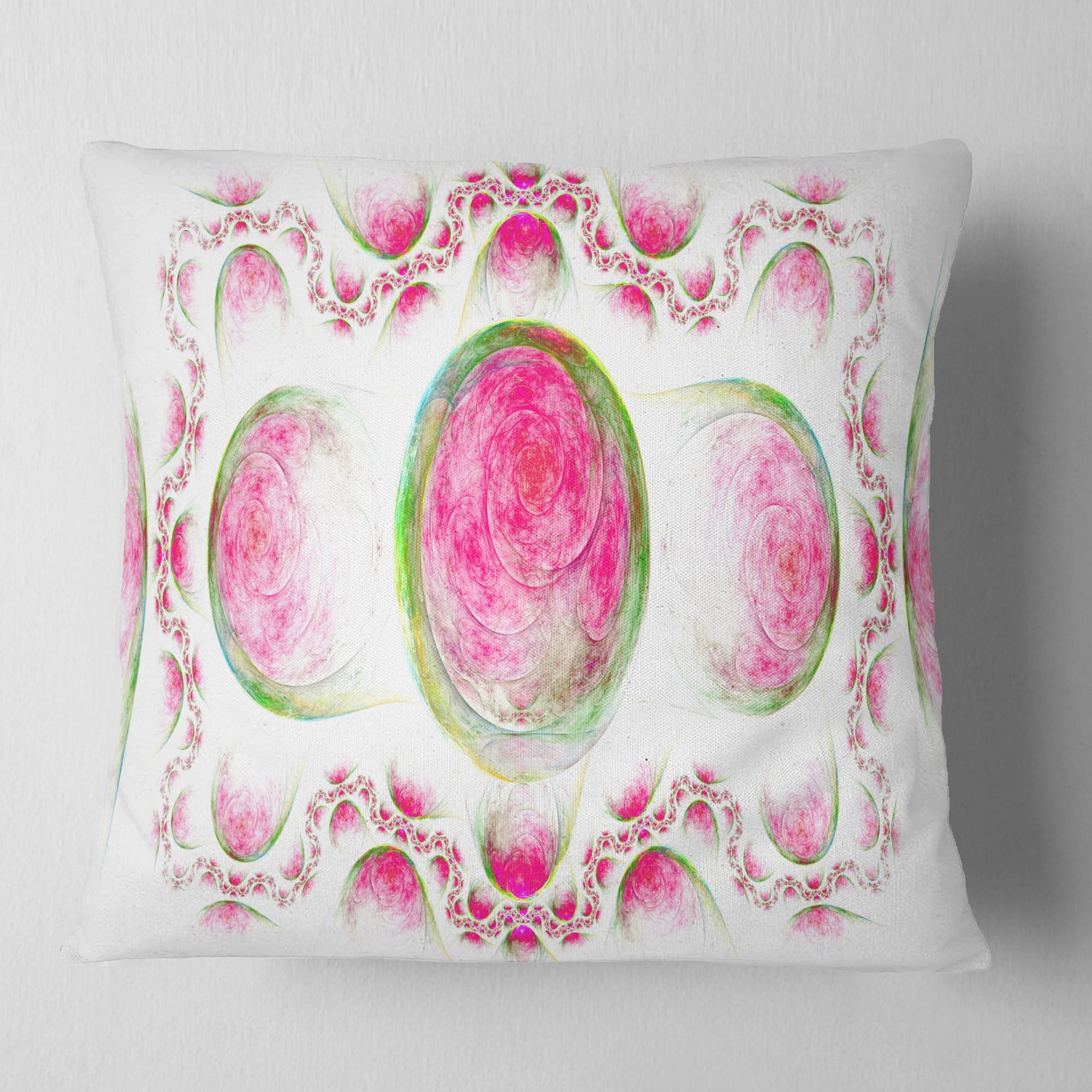 Designart Pink Exotic Pattern on White - Abstract Throw Pillow - 18x18
