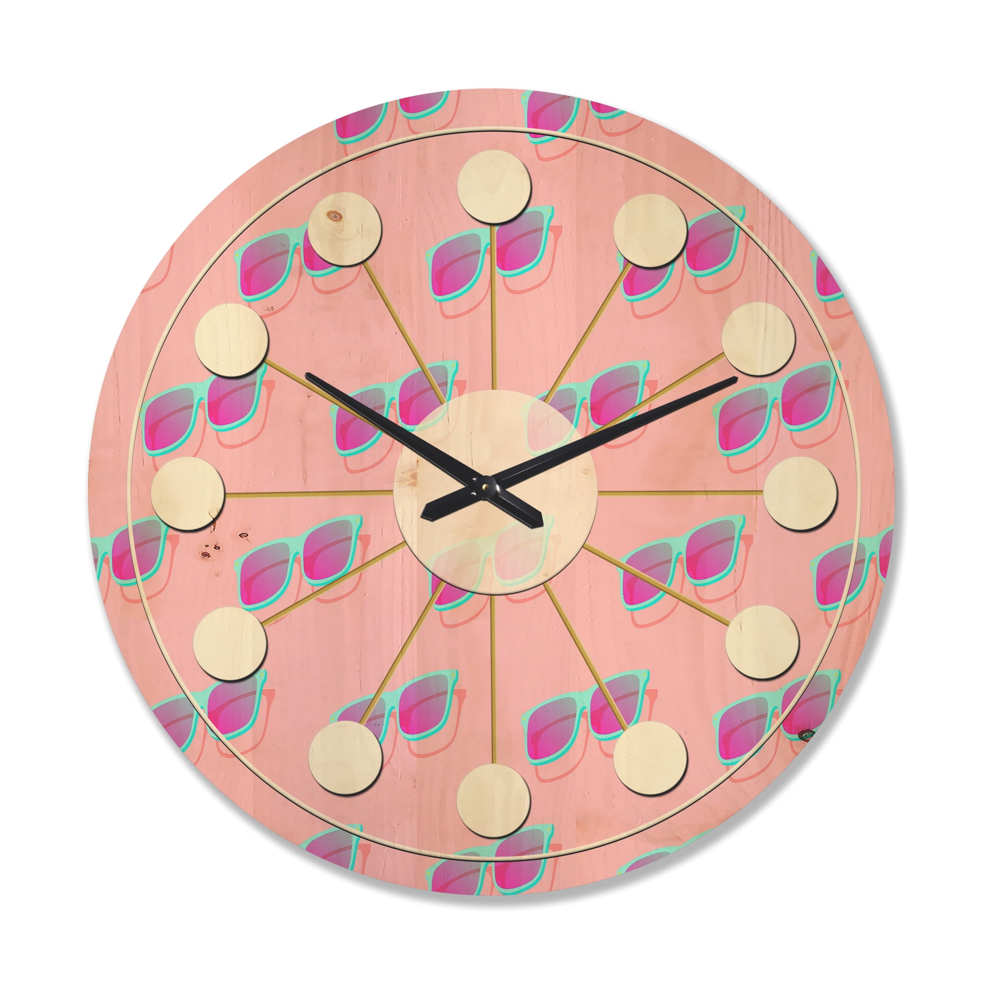 Designart 'Pink Fashion Abstract Retro Pattern I' Mid-Century Modern Wood Wall Clock
