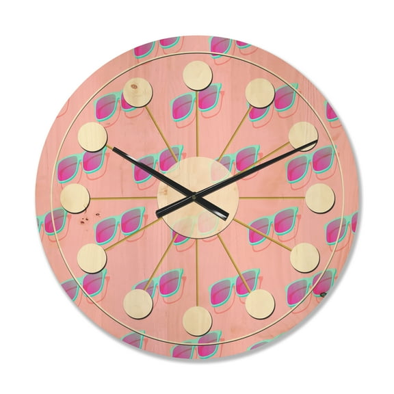 Designart 'Pink Fashion Abstract Retro Pattern I' Mid-Century Modern Wood Wall Clock
