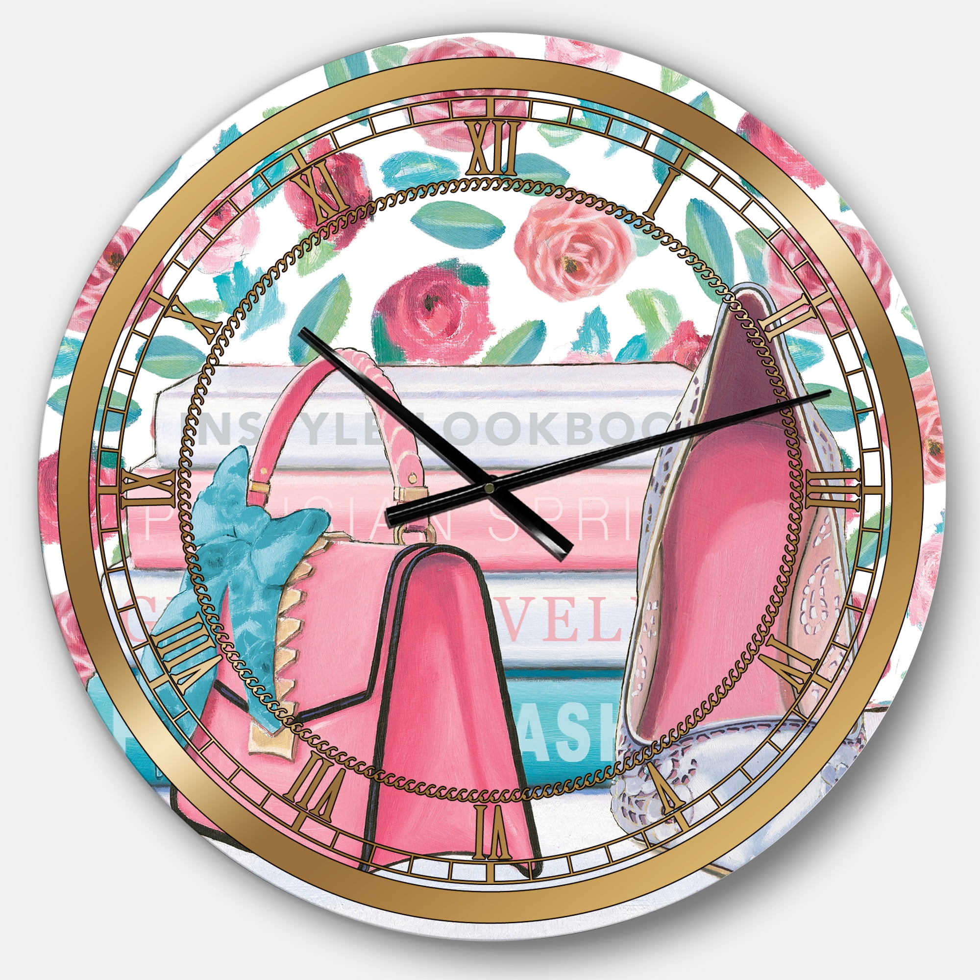 Designart 'Pink Fashion high heels I' Glam wall clock
