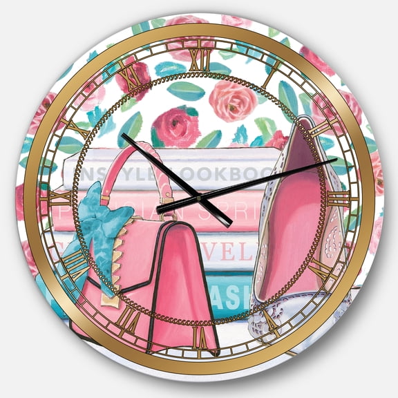 Designart 'Pink Fashion high heels I' Glam wall clock