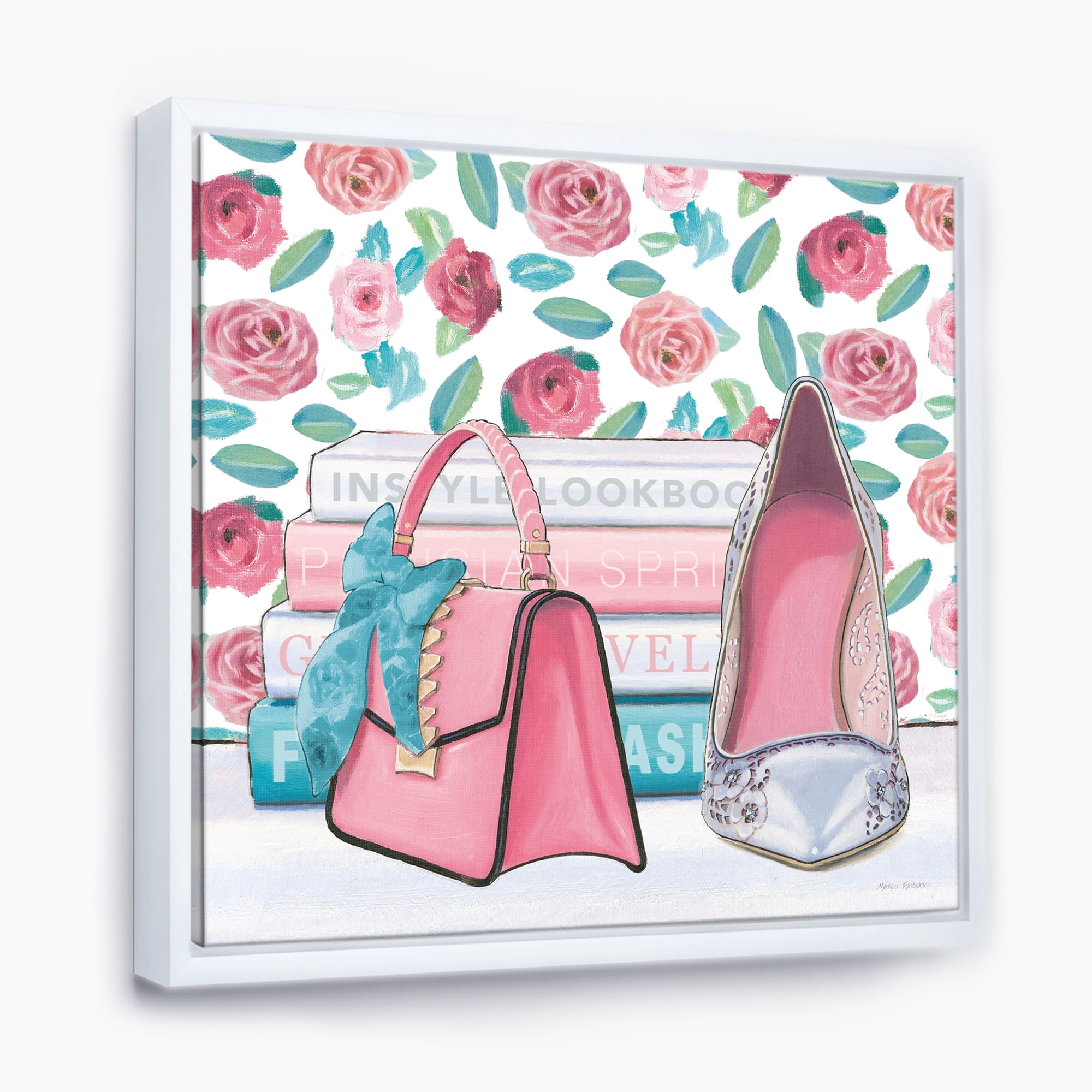 Designart ' Pink Fashion high heels I ' Posh & Luxe Framed Canvas