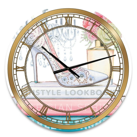 Designart 'Pink Fashion high heels III' Glam wall clock