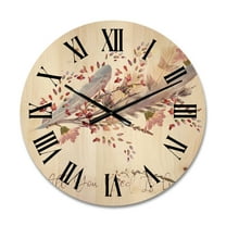Designart 'Pink Feathers and Flowers All You Need Is Love' Bohemian & Eclectic Wood Wall Clock