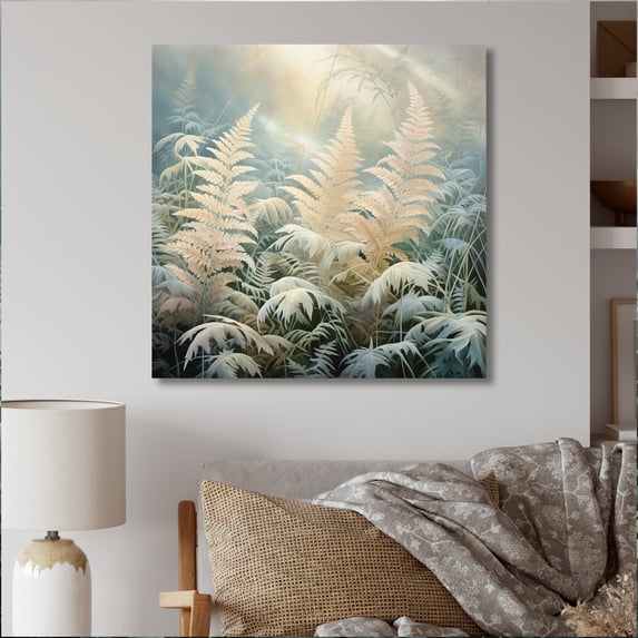 Designart "Pink Ferns love expression I" Floral Metal Art Living Room