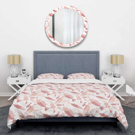 Designart 'Pink Fishes Pattern' Mid-Century Modern Duvet Cover Set
