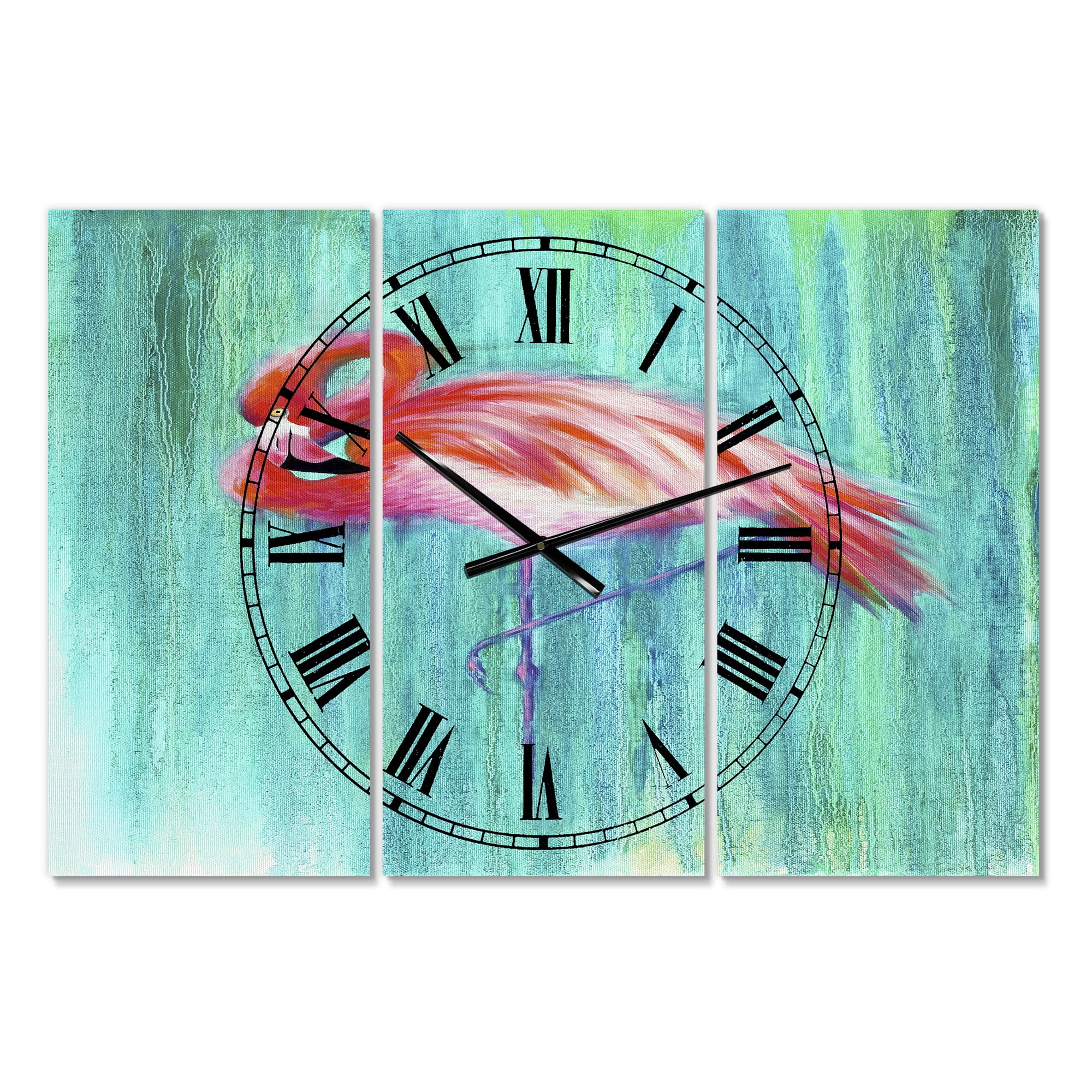 Designart 'Pink Flamingo In Blue' Large Cottage Wall Clock
