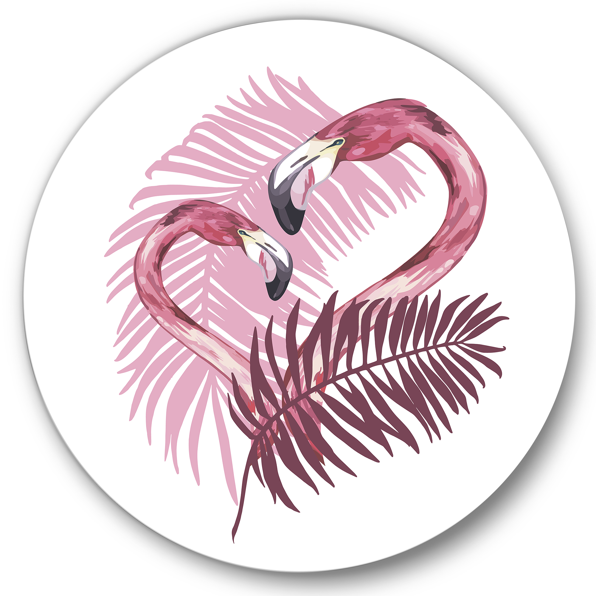 Designart 'Pink Flamingo In Tropical Summer I' Traditional Circle Metal Wall Art 36x36 - Disc of 36