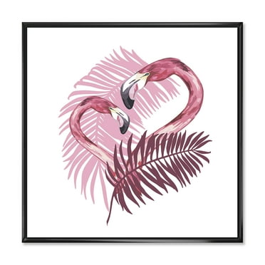 Designart 'Pink Flamingo In Tropical Summer I' Traditional Framed Canvas Wall Art Print