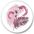 thumbnail image 1 of Designart 'Pink Flamingo In Tropical Summer II' Tropical Circle Metal Wall Art 23x23 - Disc of 23, 1 of 5