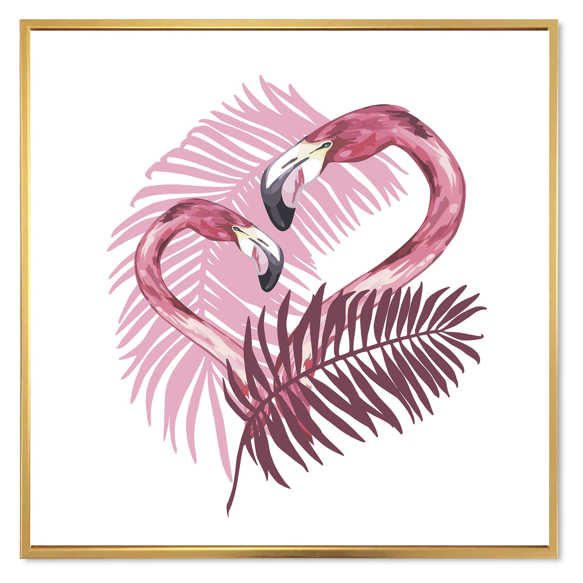Designart 'Pink Flamingo In Tropical Summer II' Tropical Framed Canvas Wall Art Print