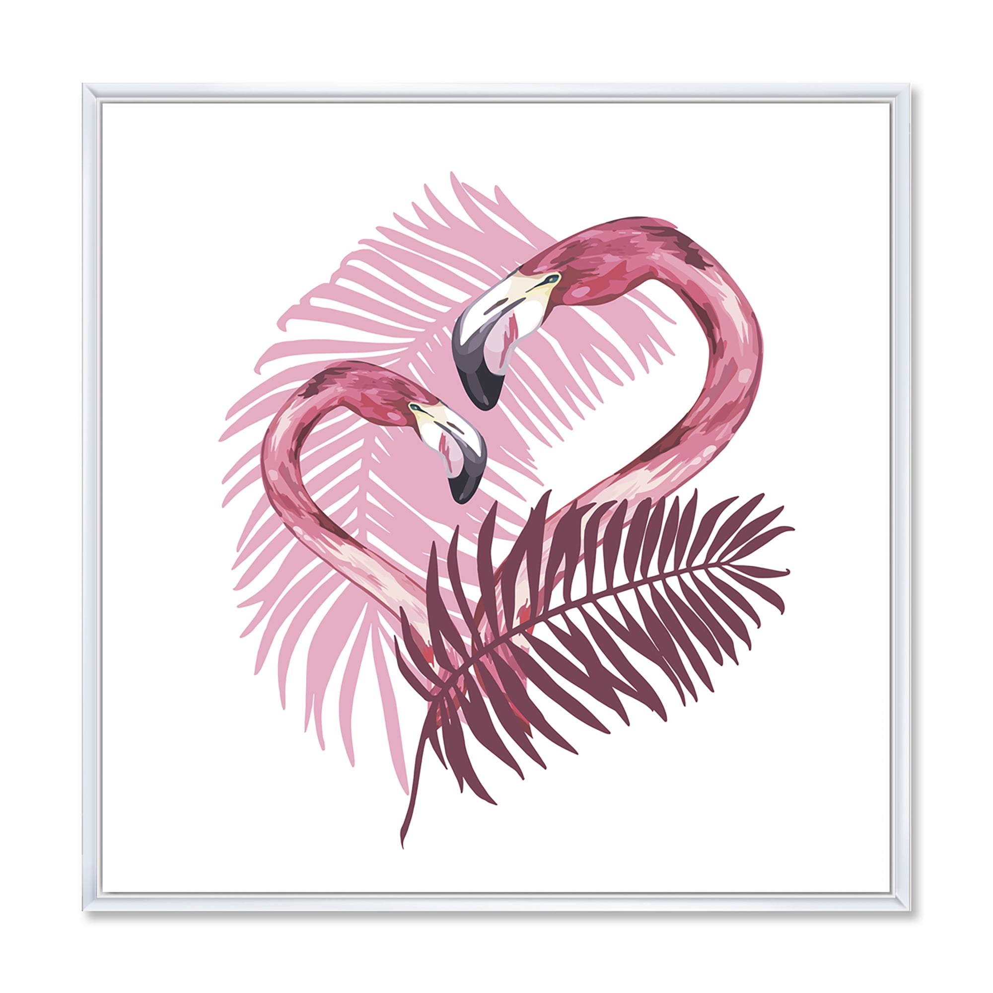 Designart 'Pink Flamingo In Tropical Summer II' Tropical Framed Canvas Wall Art Print