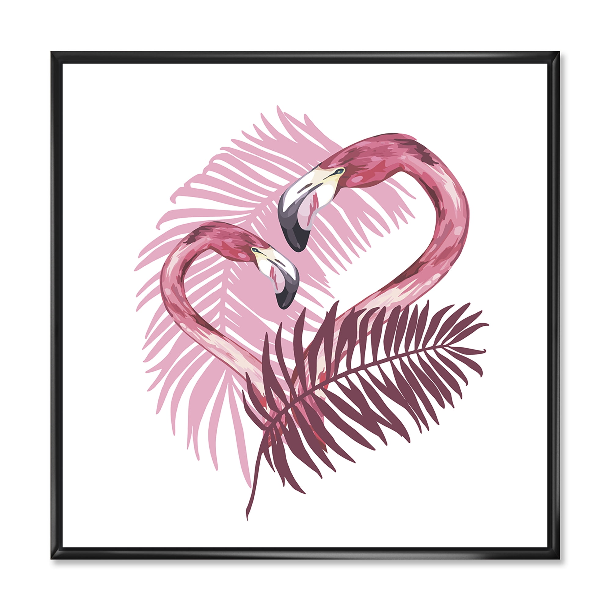 Designart 'Pink Flamingo In Tropical Summer II' Tropical Framed Canvas Wall Art Print