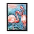 thumbnail image 1 of Designart 'Pink Flamingos Love Birds In Blue Water I' Farmhouse Framed Art Print, 1 of 4