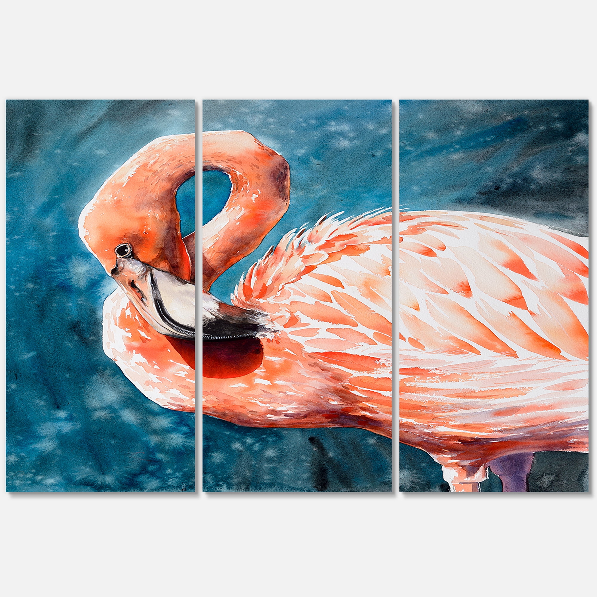 Designart ' Pink Flamingos Love Birds In Blue Water II ' Farmhouse Canvas Wall Art Print