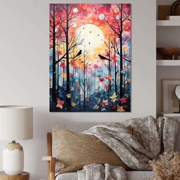 Designart "Pink Floral Botanicals with Eastern Bluebird" Animals Canvas Wall Art - Shabby Chic Pink Bird Floral Living Room Canvas Art