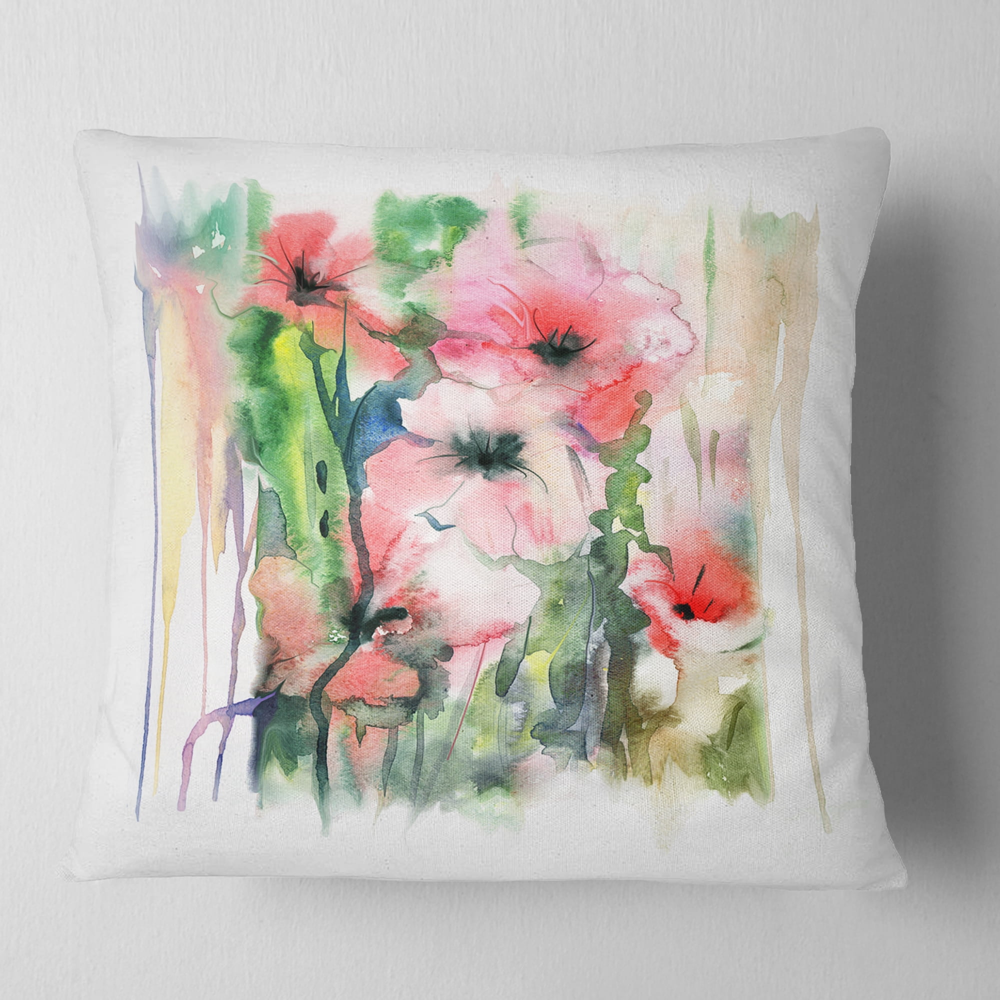 Designart Pink Floral Watercolor Illustration - Animal Throw Pillow - 16x16