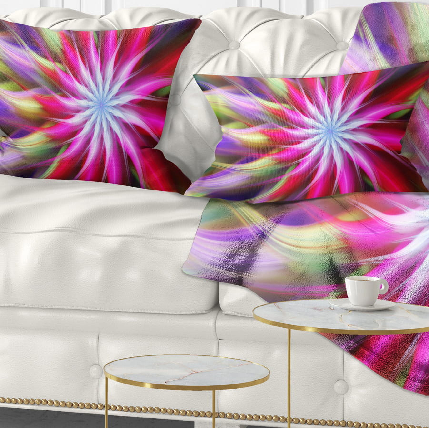 Designart Pink Flower Dance Bright Spiral - Floral Throw Pillow - 12x20