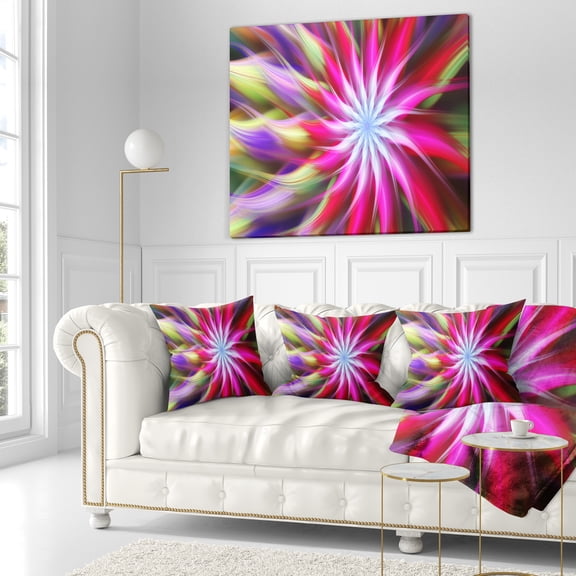 Designart Pink Flower Dance Bright Spiral - Floral Throw Pillow - 18x18