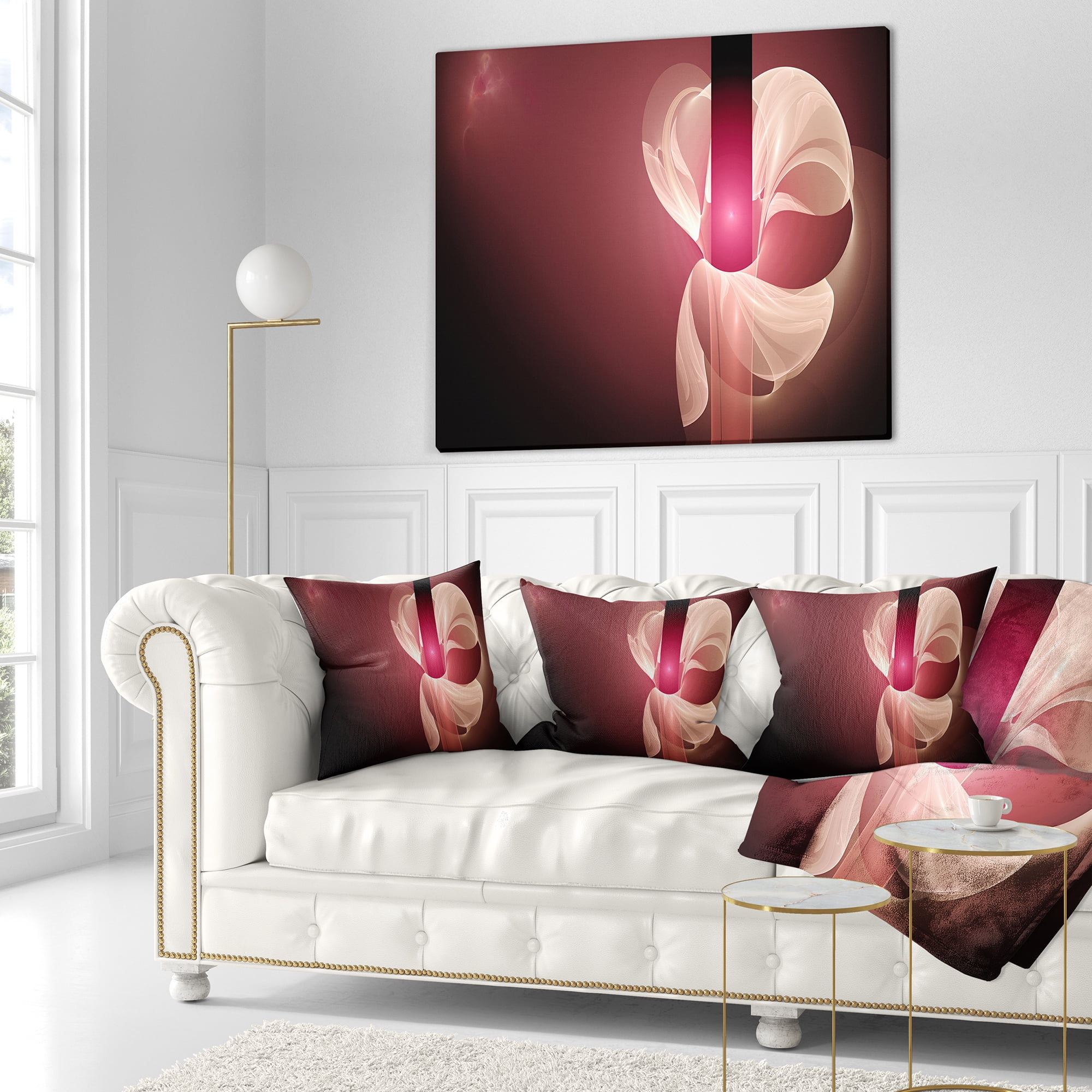 Designart Pink Flower Fractal Illustration - Abstract Throw Pillow - 16x16
