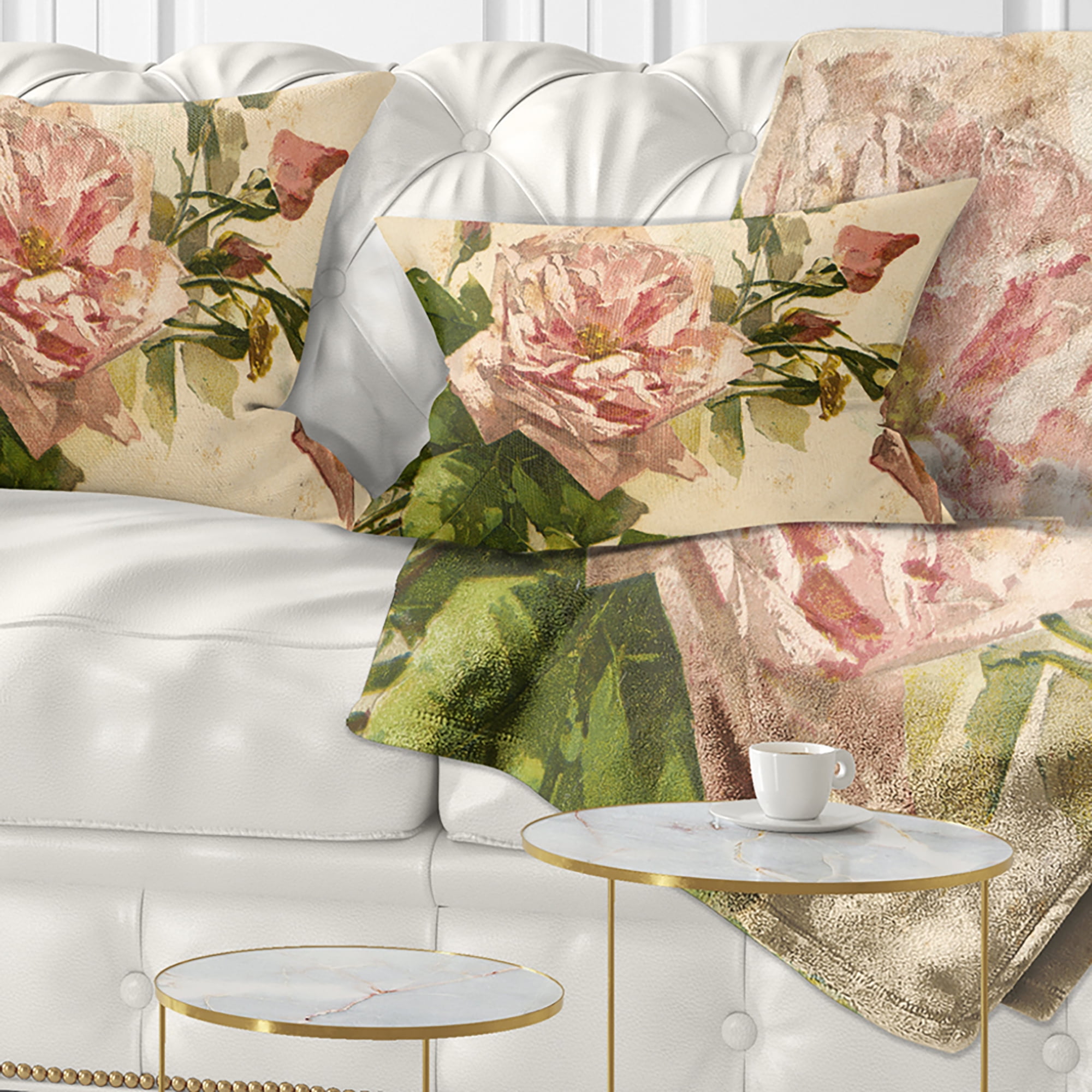 Designart Pink Flower Illustration - Floral Painting Throw Pillow - 12x20