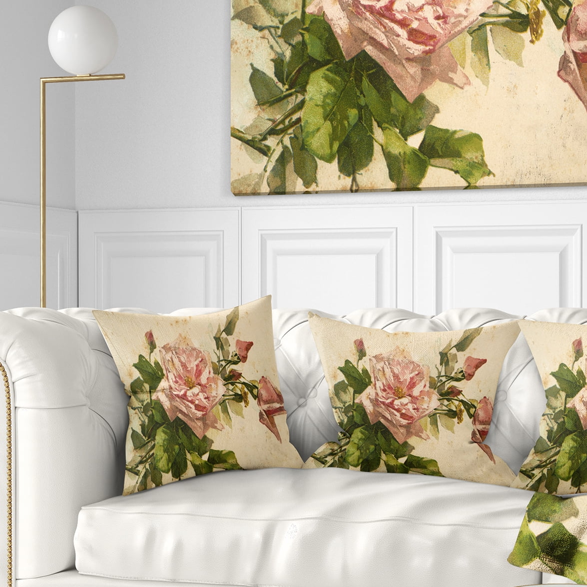 Designart Pink Flower Illustration - Floral Painting Throw Pillow - 18x18