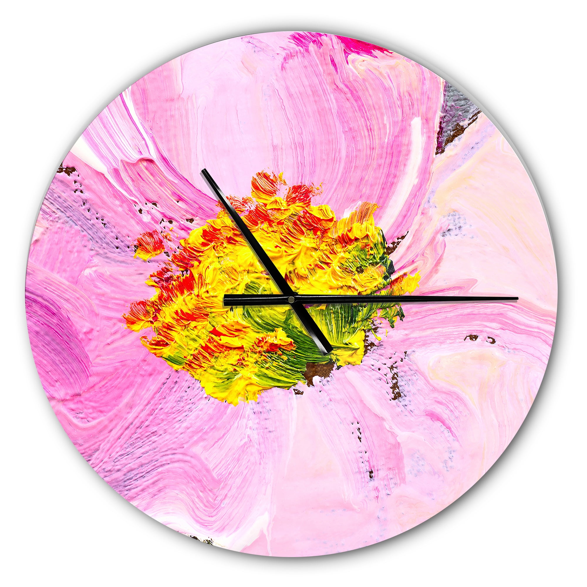 Designart 'Pink Flower Oil Painting ' Farmhouse wall clock