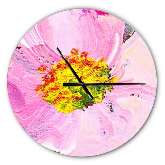 Designart 'Pink Flower Oil Painting ' Farmhouse wall clock