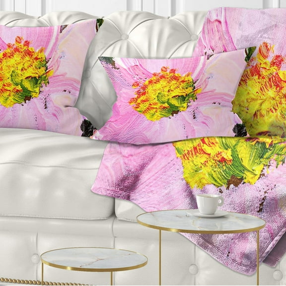Designart Pink Flower Oil Painting - Floral Painting Throw Pillow - 12x20