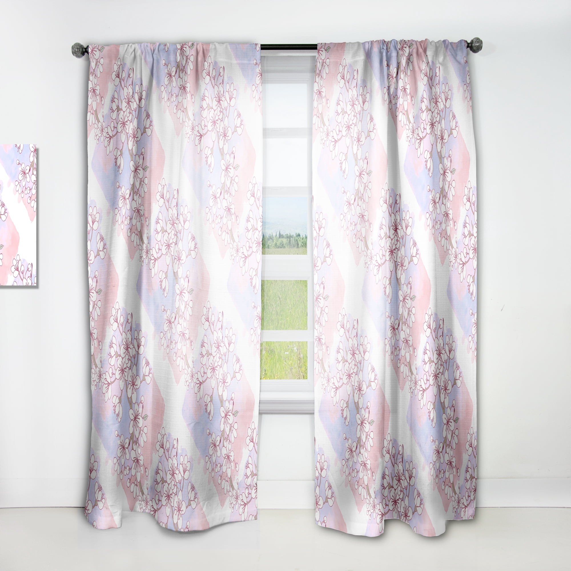 Designart 'Pink Flower Retro Pattern I' Mid-Century Modern Curtain Panel