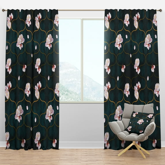 Designart 'Pink Flower Retro Pattern II' Mid-Century Modern Blackout Curtain Panel