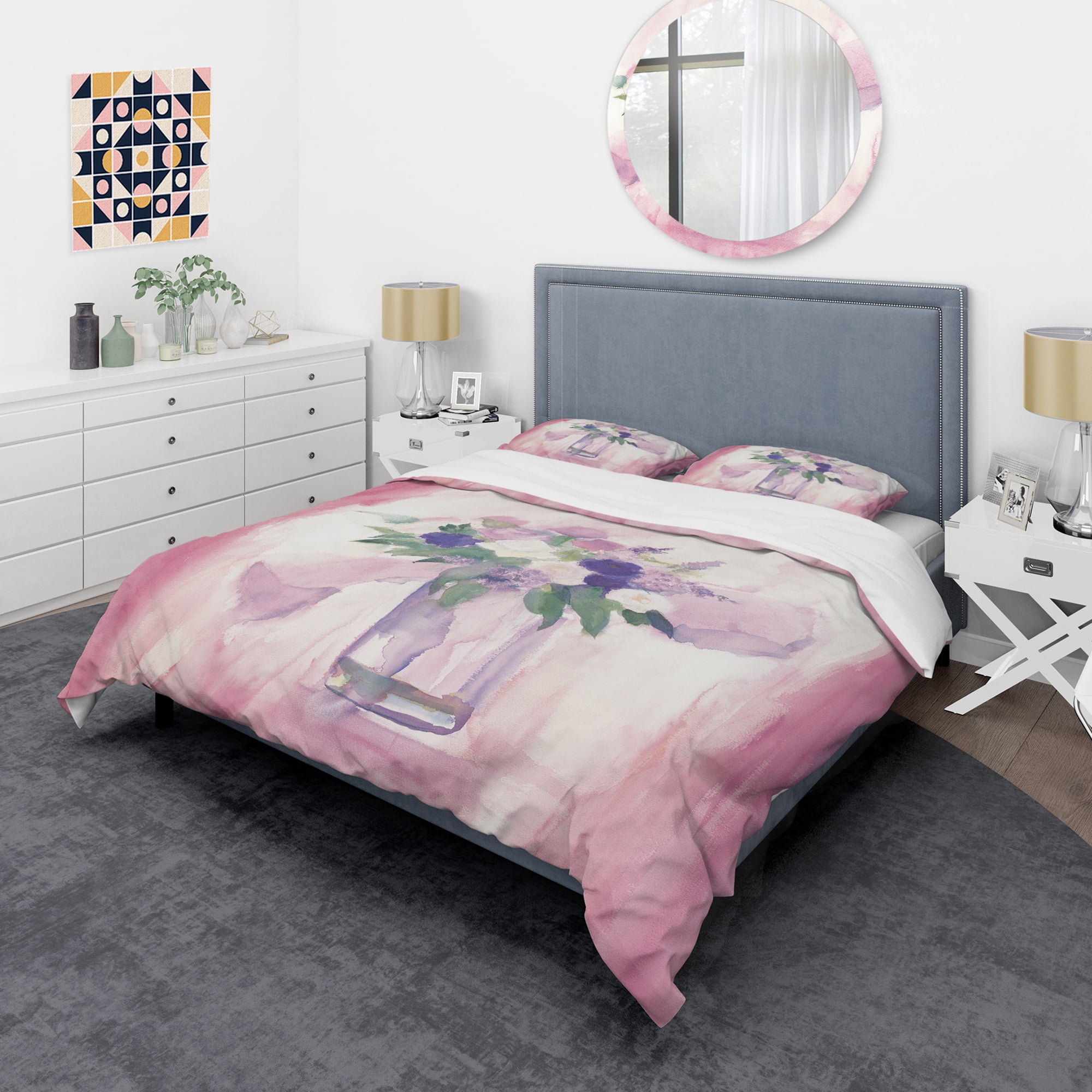 Designart 'Pink Flower Still Life' Shabby Duvet Cover Set