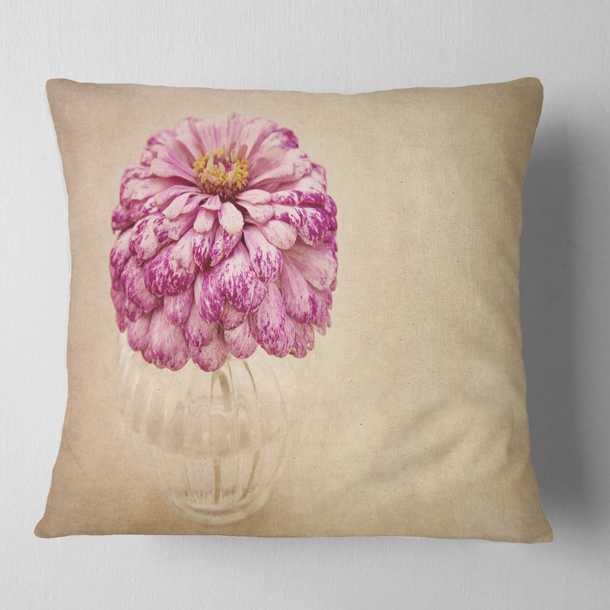 Designart Pink Flower in Vase Watercolor - Floral Throw Pillow - 16x16