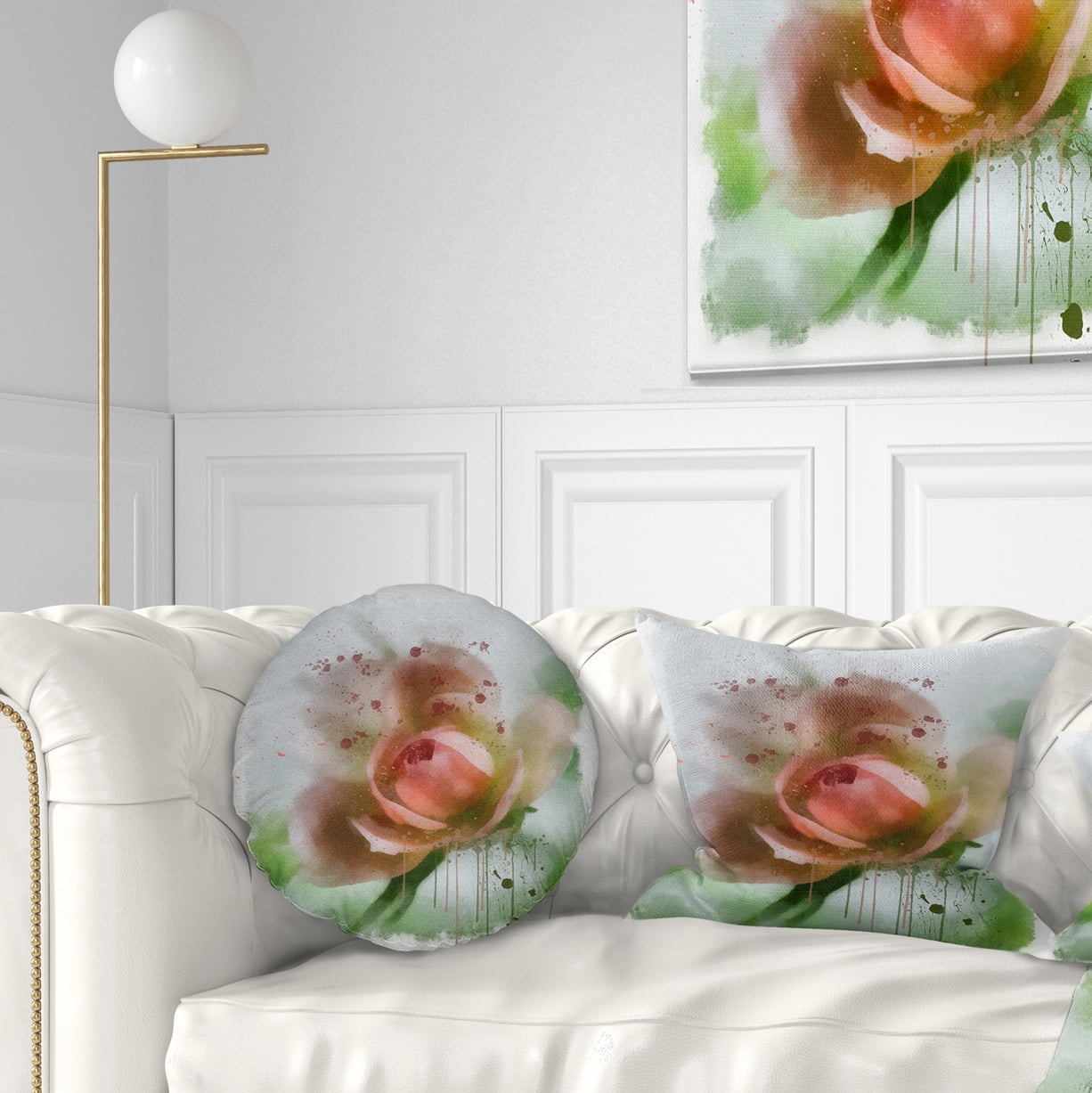 Designart Pink Flower on Green Background - Floral Throw Pillow - 12x20