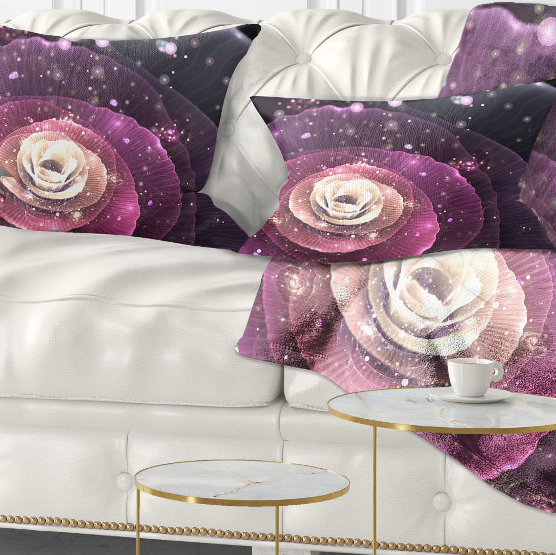 Designart Pink Flower with Sparkles - Floral Throw Pillow - 12x20