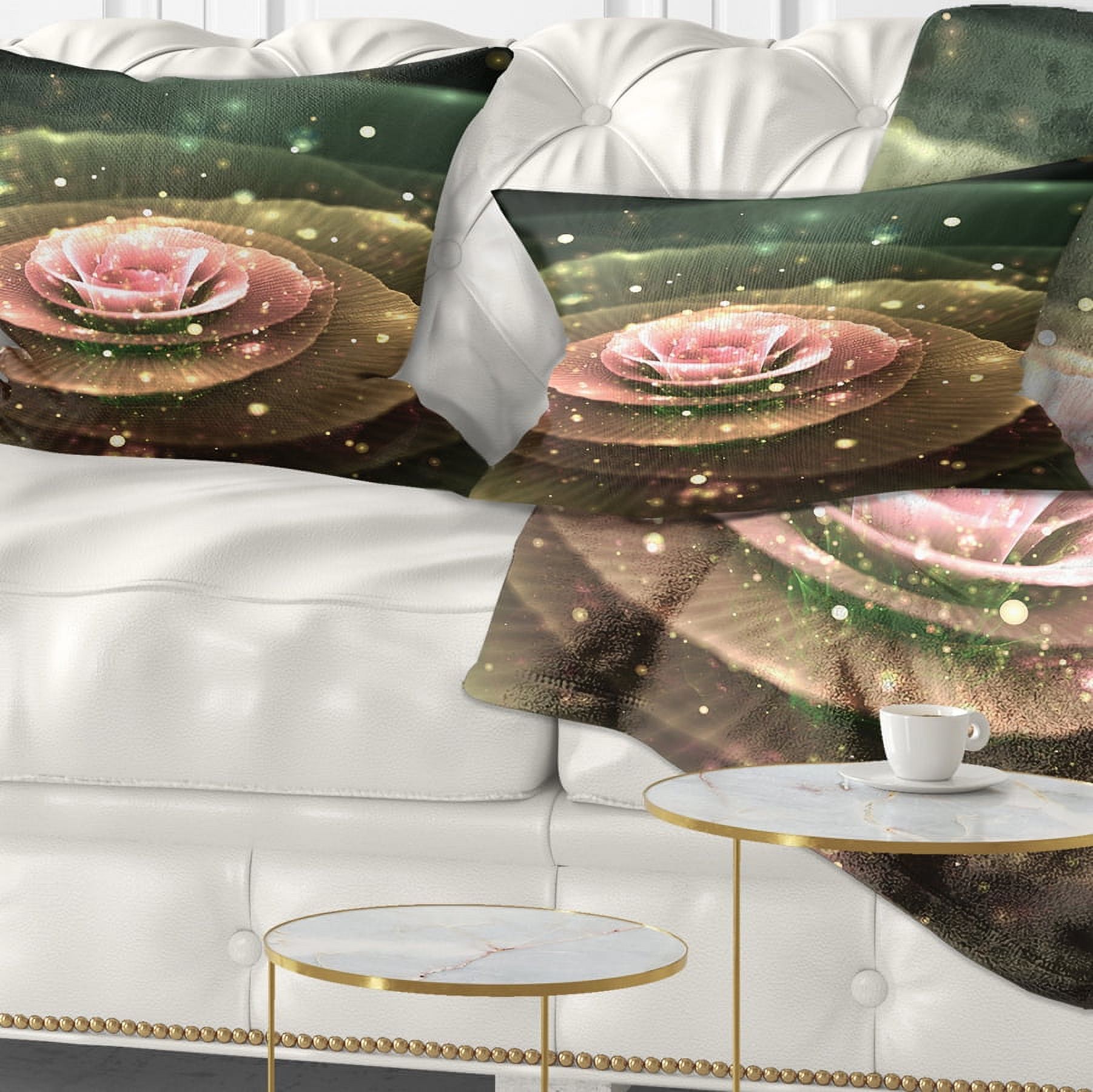 Designart Pink Flower with Water Droplets - Floral Throw Pillow - 12x20