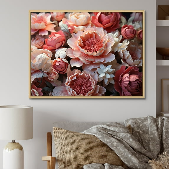 Designart "Pink Flowers Bouquet Delicate euphony II" Floral Floater Framed Wall Art Living Room