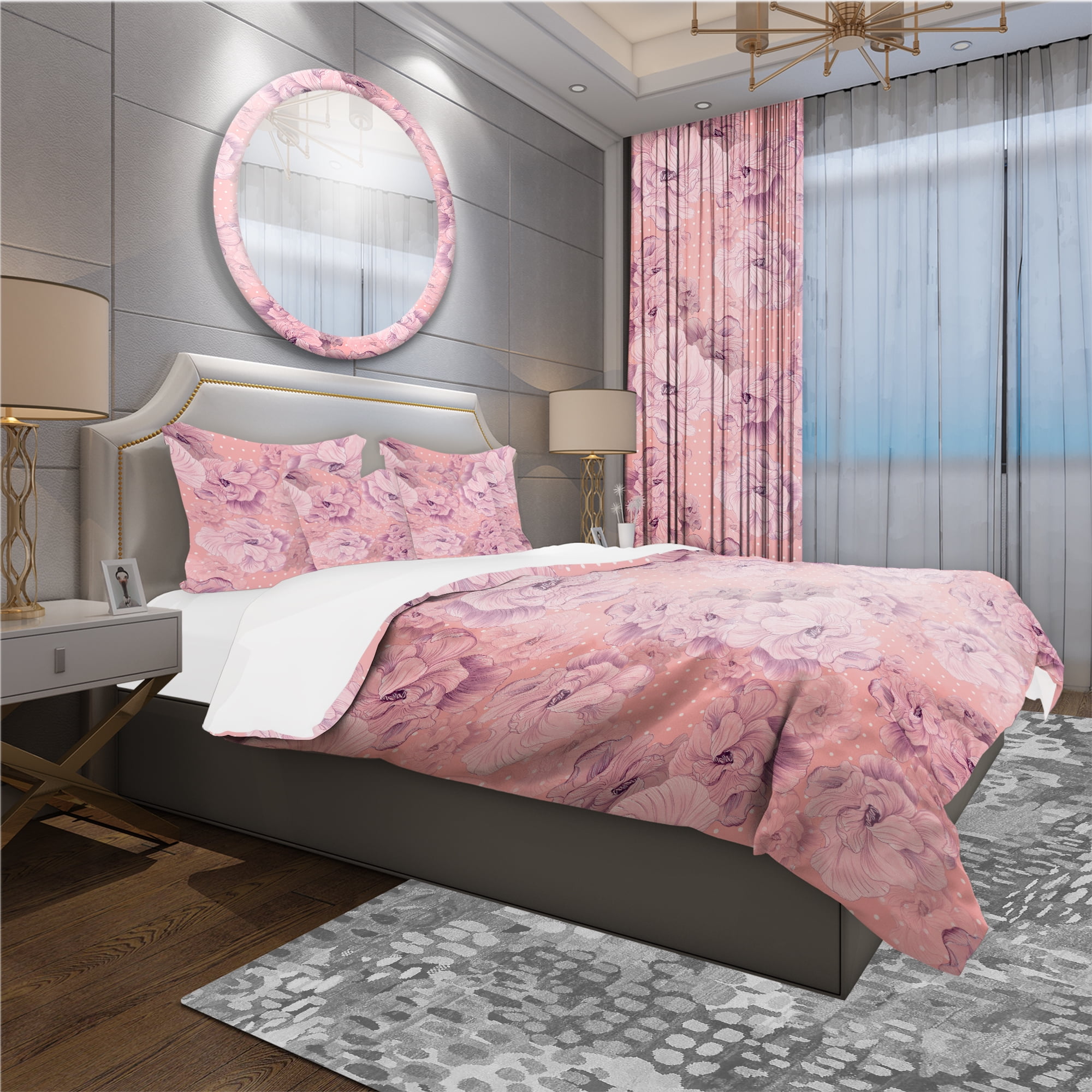 Designart 'Pink Flowers Composition' Bohemian & Eclectic Duvet Cover Set