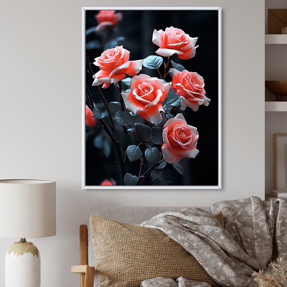 Designart "Pink Flowers Coral Charm" Floral Floater Framed Canvas Print