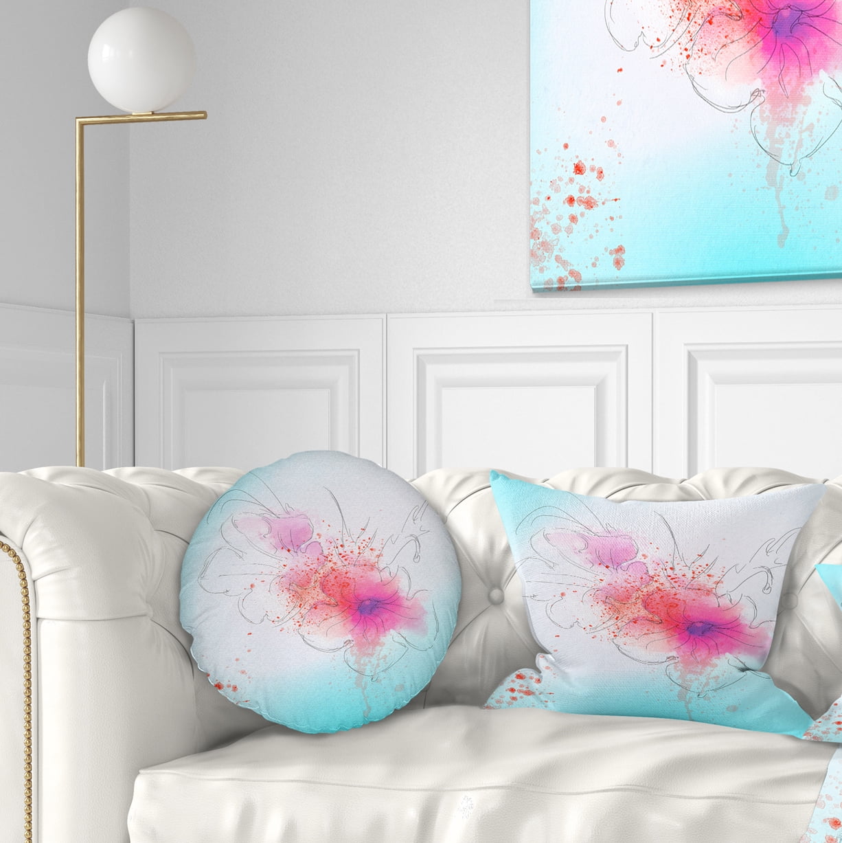 Designart Pink Flowers Illustration Watercolor - Floral Throw Pillow - 12x20