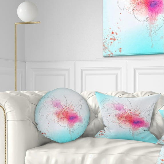 Designart Pink Flowers Illustration Watercolor - Floral Throw Pillow - 12x20