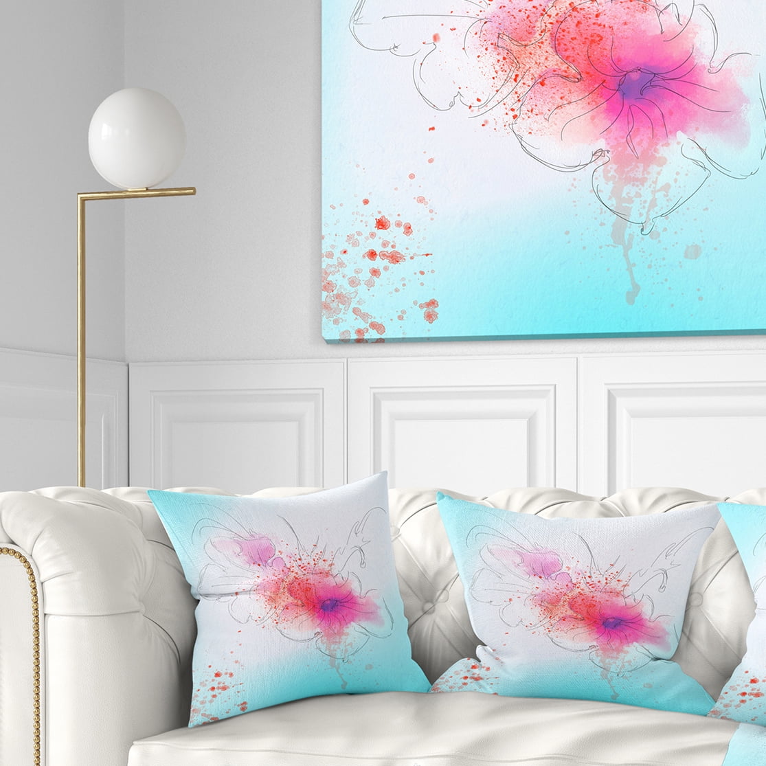 Designart Pink Flowers Illustration Watercolor - Floral Throw Pillow - 18x18