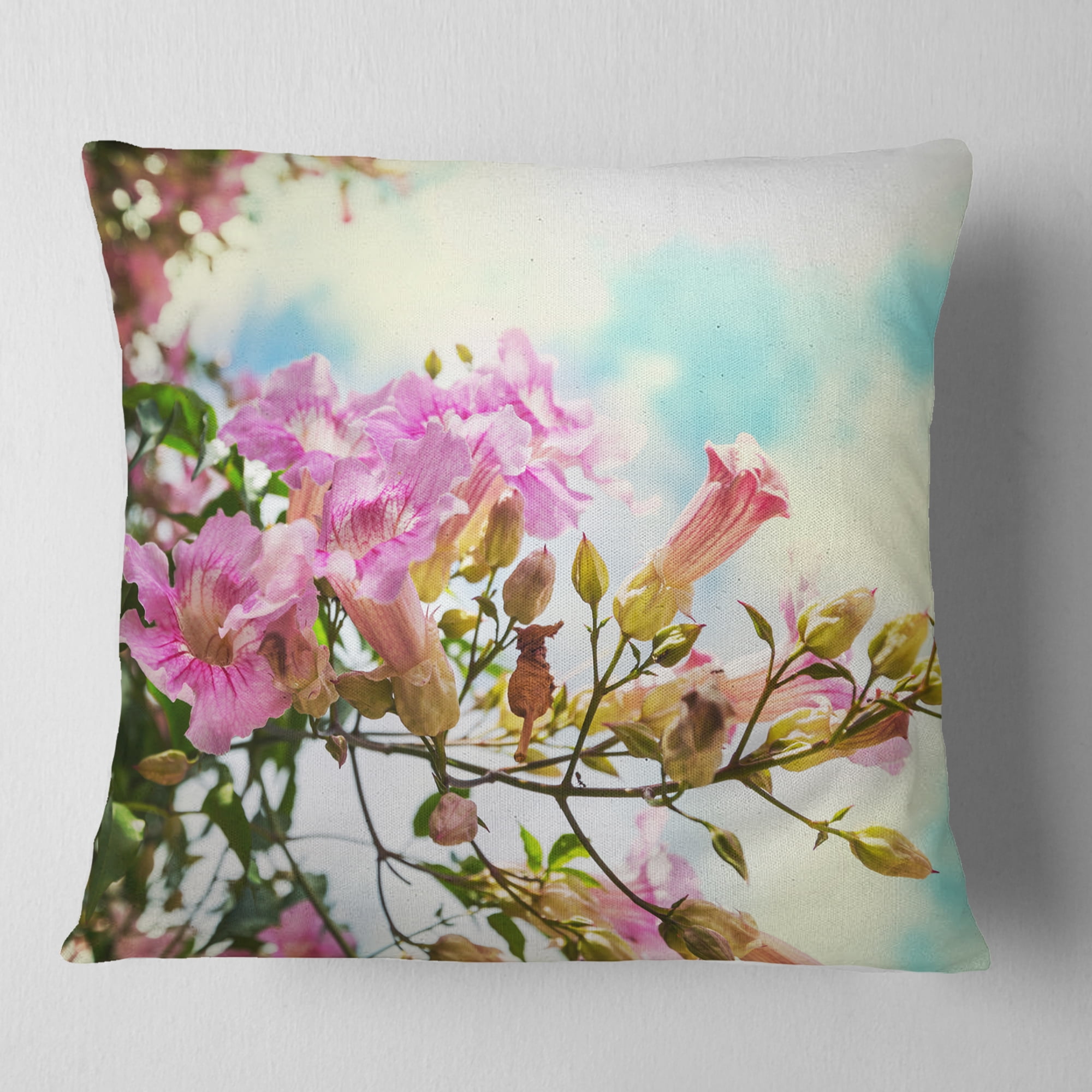 Designart Pink Flowers in Hawaiian Garden - Flower Throw Pillow - 18x18