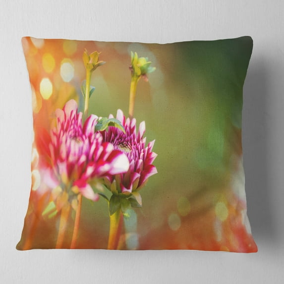 Designart Pink Flowers on Blurred Background - Flower Throw Pillow - 18x18