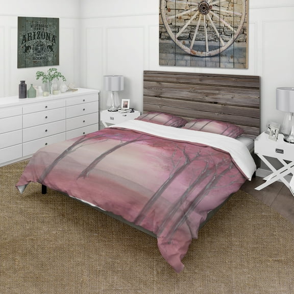 Designart 'Pink Forest' Cottage Duvet Cover Set