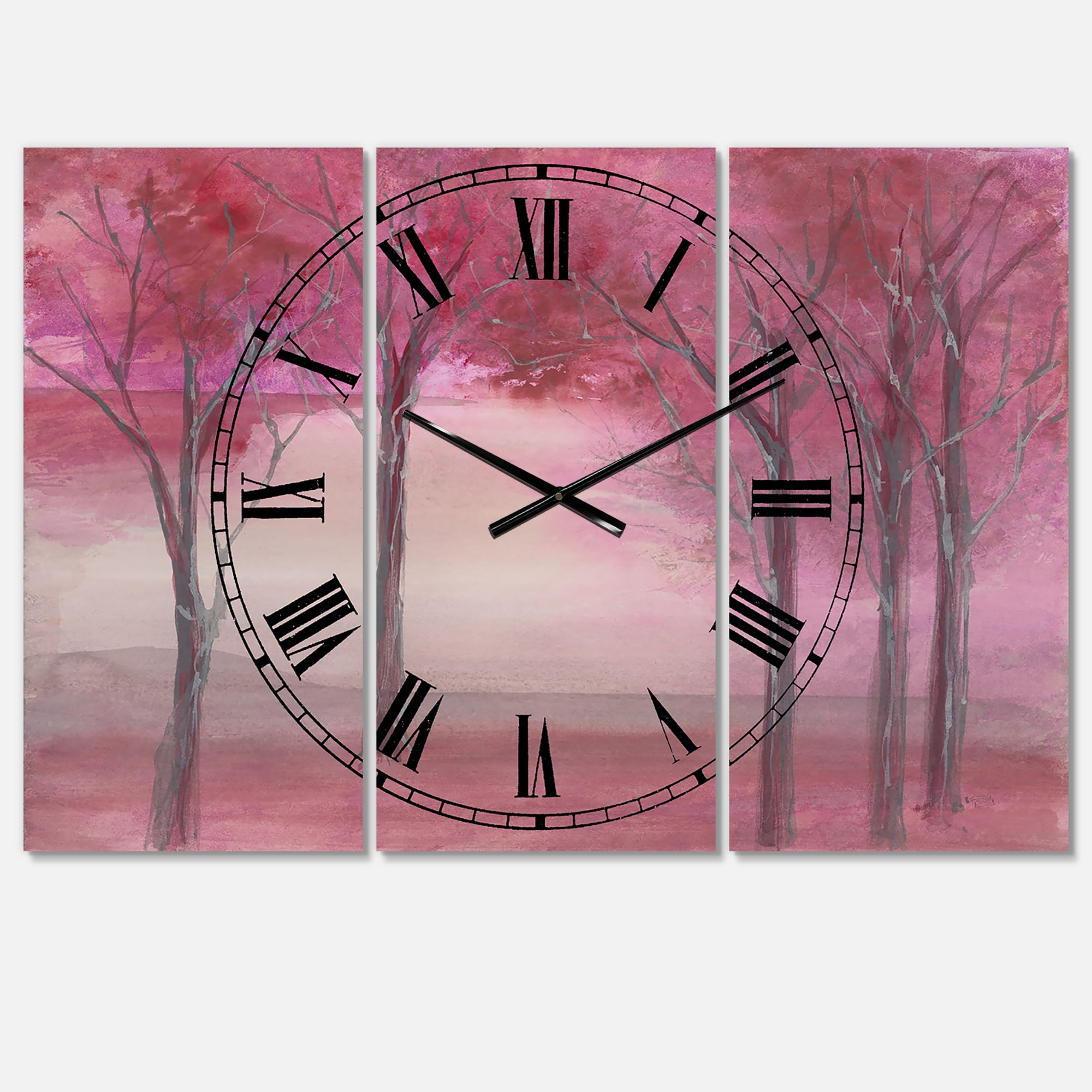 Designart 'Pink Forest' Farmhouse wall clock