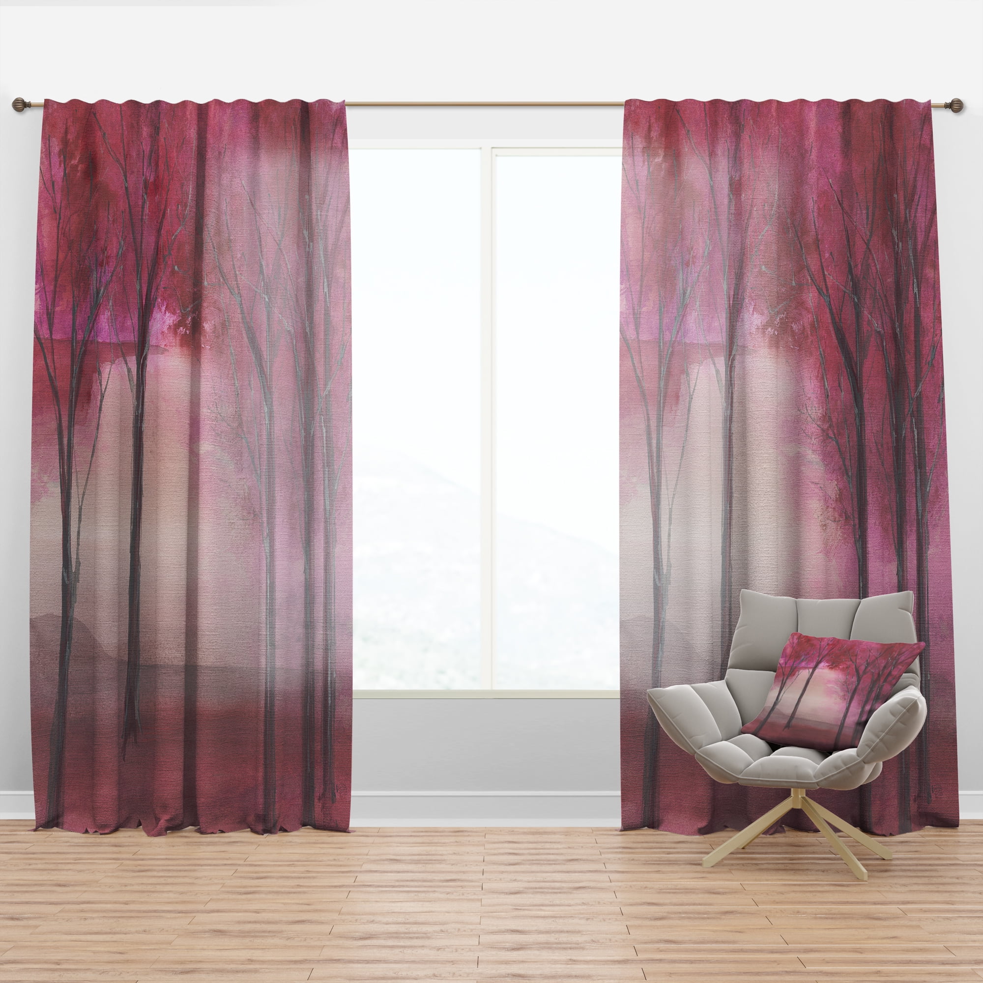 Designart 'Pink Forest Trees' Traditional Curtain Panel