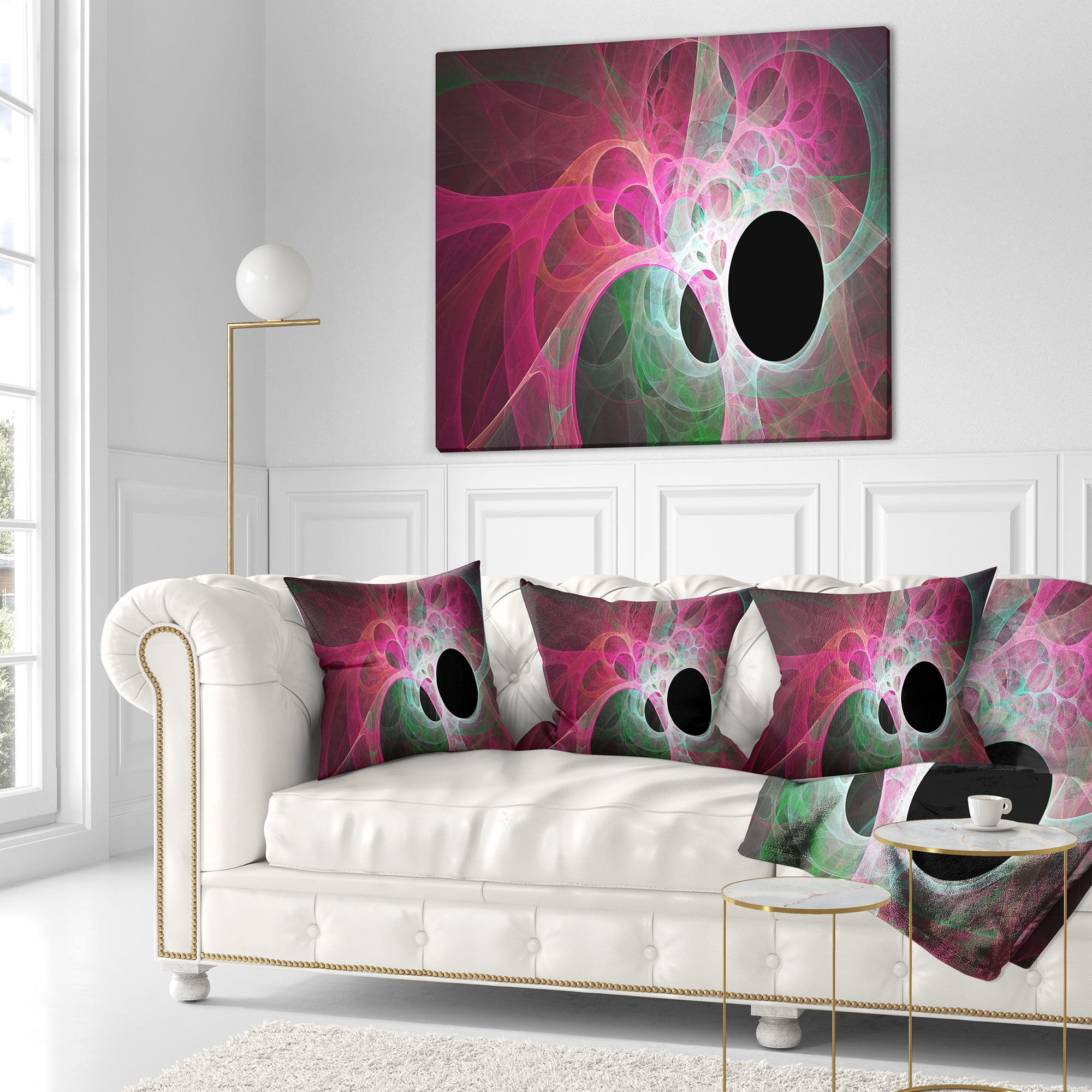 Designart Pink Fractal Angel Wings - Abstract Throw Pillow - 18x18