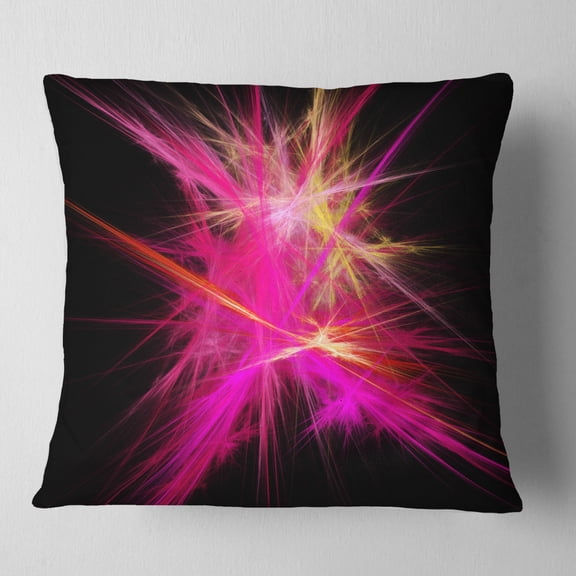 Designart Pink Fractal Chaos Multicolored Rays - Abstract Throw Pillow - 16x16