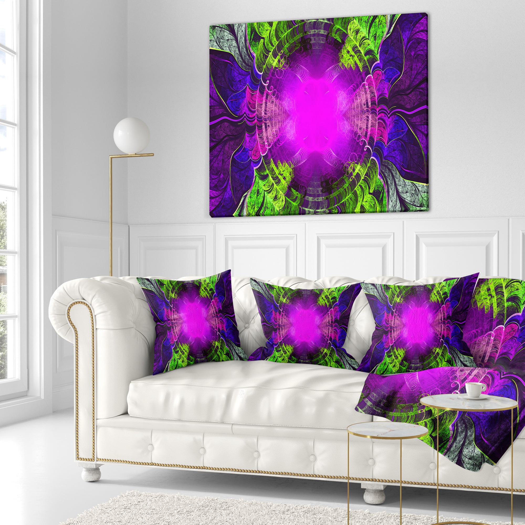 Designart Pink Fractal Circles and Curves - Abstract Throw Pillow - 16x16